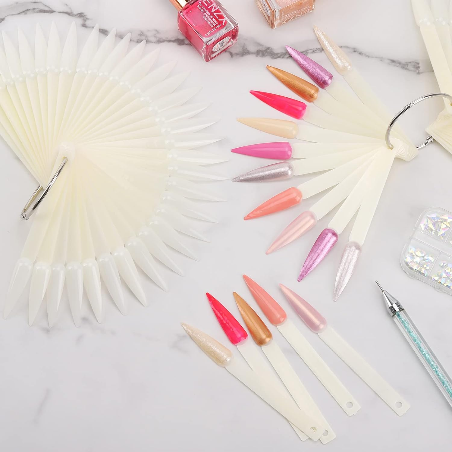 160 Pieces Nail Swatch Sticks Natural Stiletto Nail Tips Polish Color Board Pointed Tip Nail Art Practice Tips Display Nail Art Tips image number 1