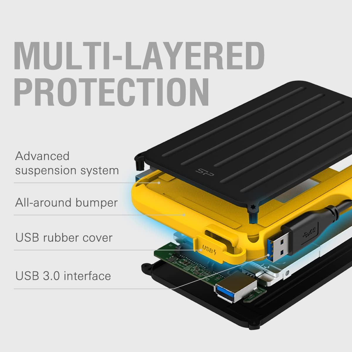 Silicon Power Armor A66 2TB Rugged External Hard Drive, Military-Grade Shockproof Water-Resistant USB 3.0 Portable HDD for PC Mac Laptop Computer - Yellow