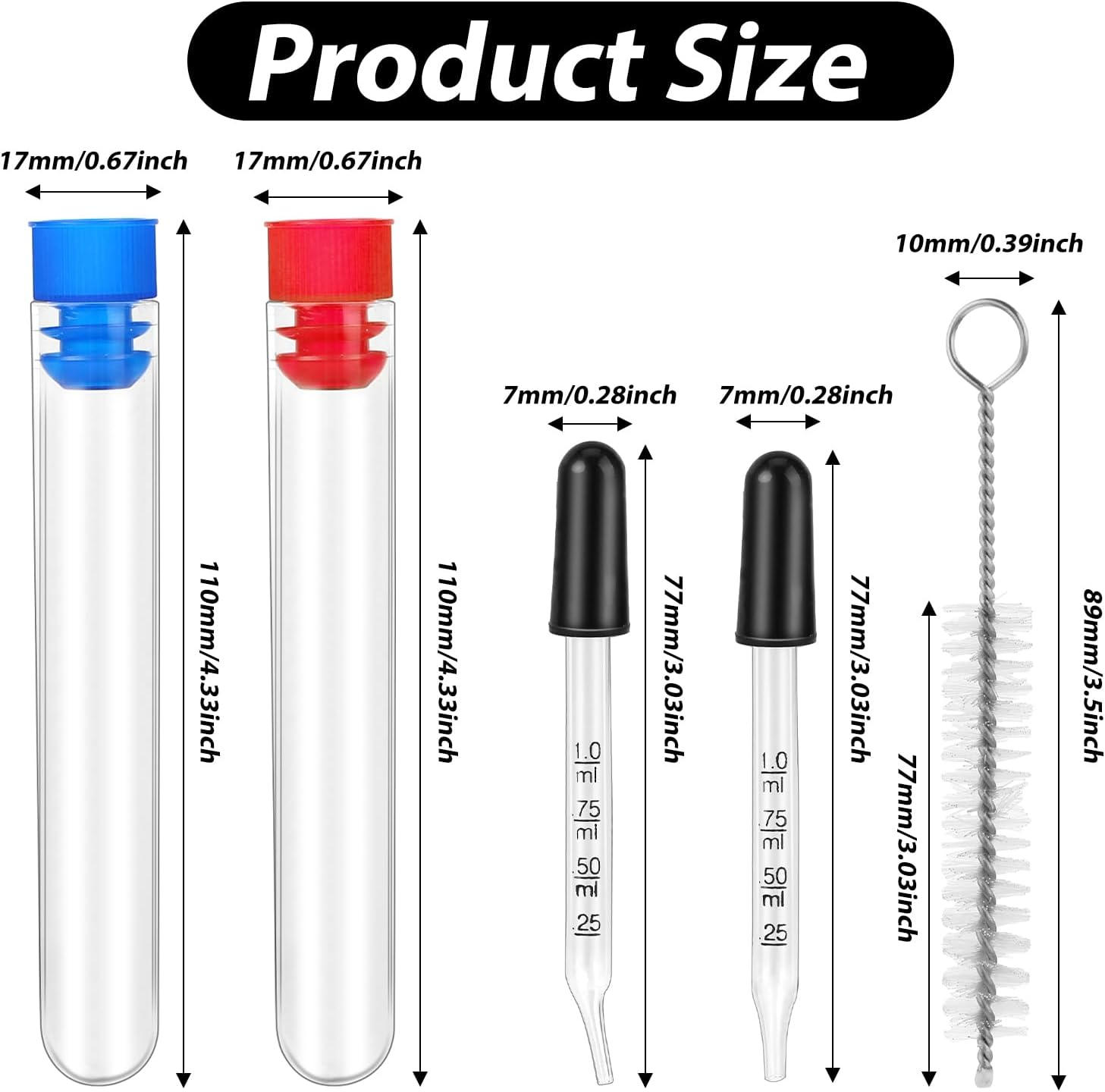 4Pcs 1Ml Eye Dropper with Durable Rubber Head, 1Ml Glass Dropper with Measurements Bent & Straight Tip, with Cleaning Brush Rubber Head, for Precise Pipette Droppers for Crafts, Essential Oil, Food image number 6