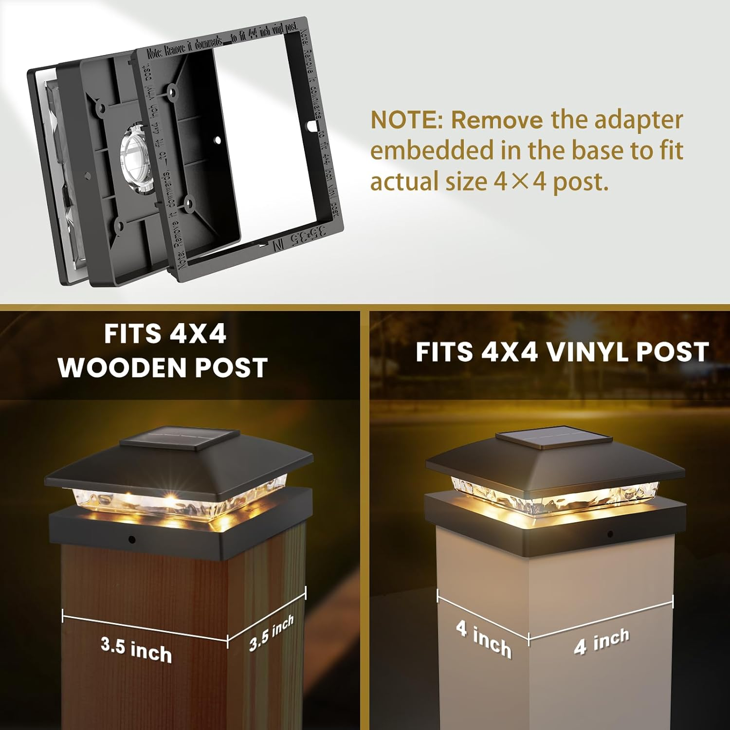 Solar Post Cap Lights Outdoor 8Pack, Black Waterproof Solar Powered Deck Fence Post Lights Fit 4X4 Wood/Vinyl Posts, Bright Warm White Solar Post Lights Decorate Deck, Patio, Porch, Fence