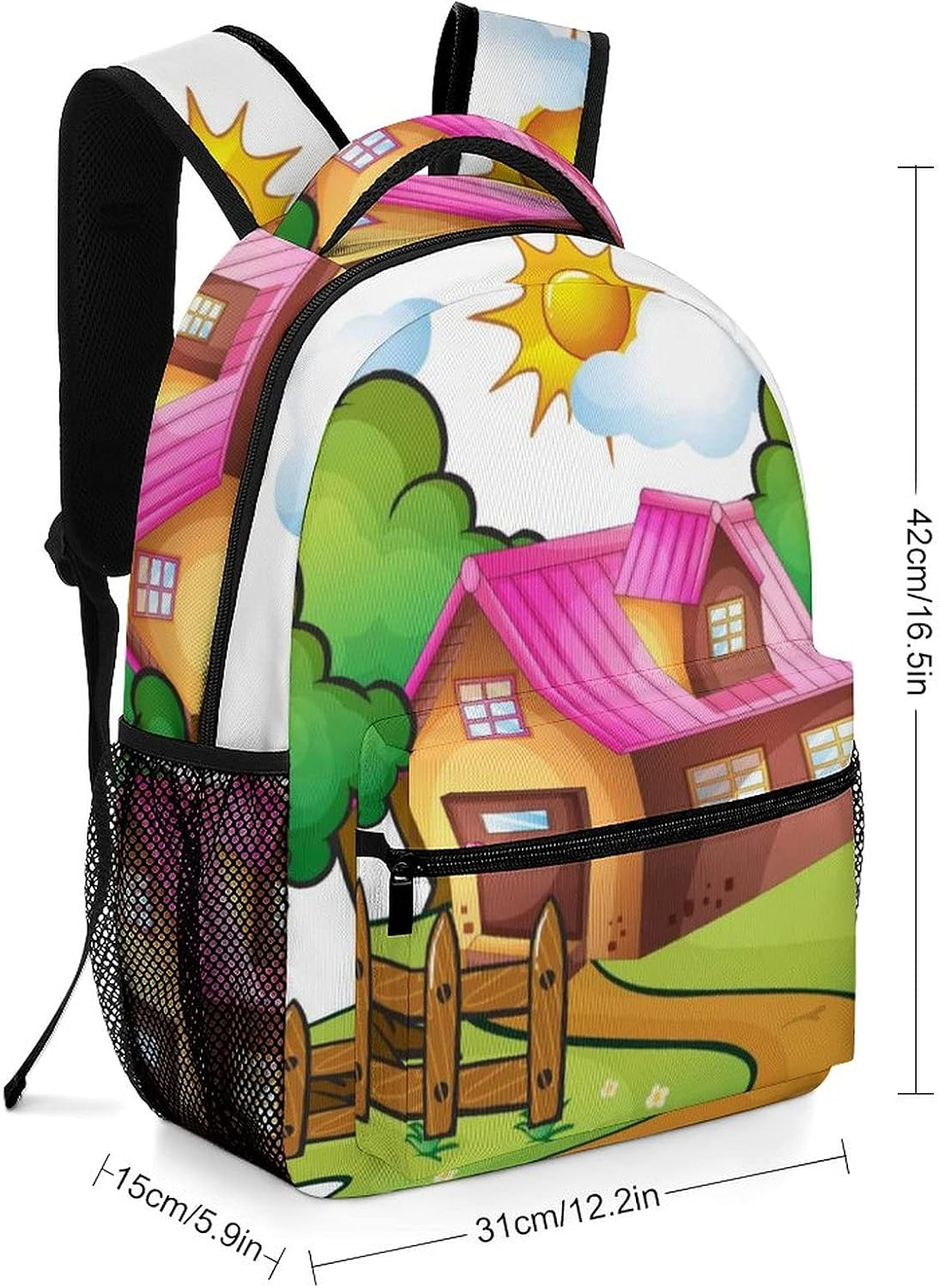 Oxford Cloth Children'S Backpack Funny a House Vector School Backpack for Girls,Adjustable Shoulder Waterproof image number 4