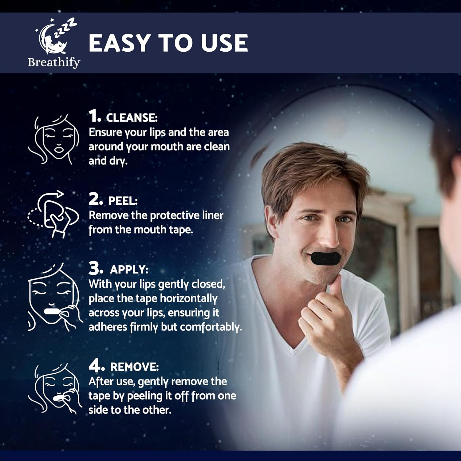 Mouth Tape for Sleeping - anti Snoring Devices, Mouth Tape for Snoring Reduction (32 PACK) - Sleep Tape, Hypoallergenic Sleep Strips, Medical-Grade Adhesive, Ultimate anti Snoring & Snoring Reduction Sleep Aid - Breathify image number 1