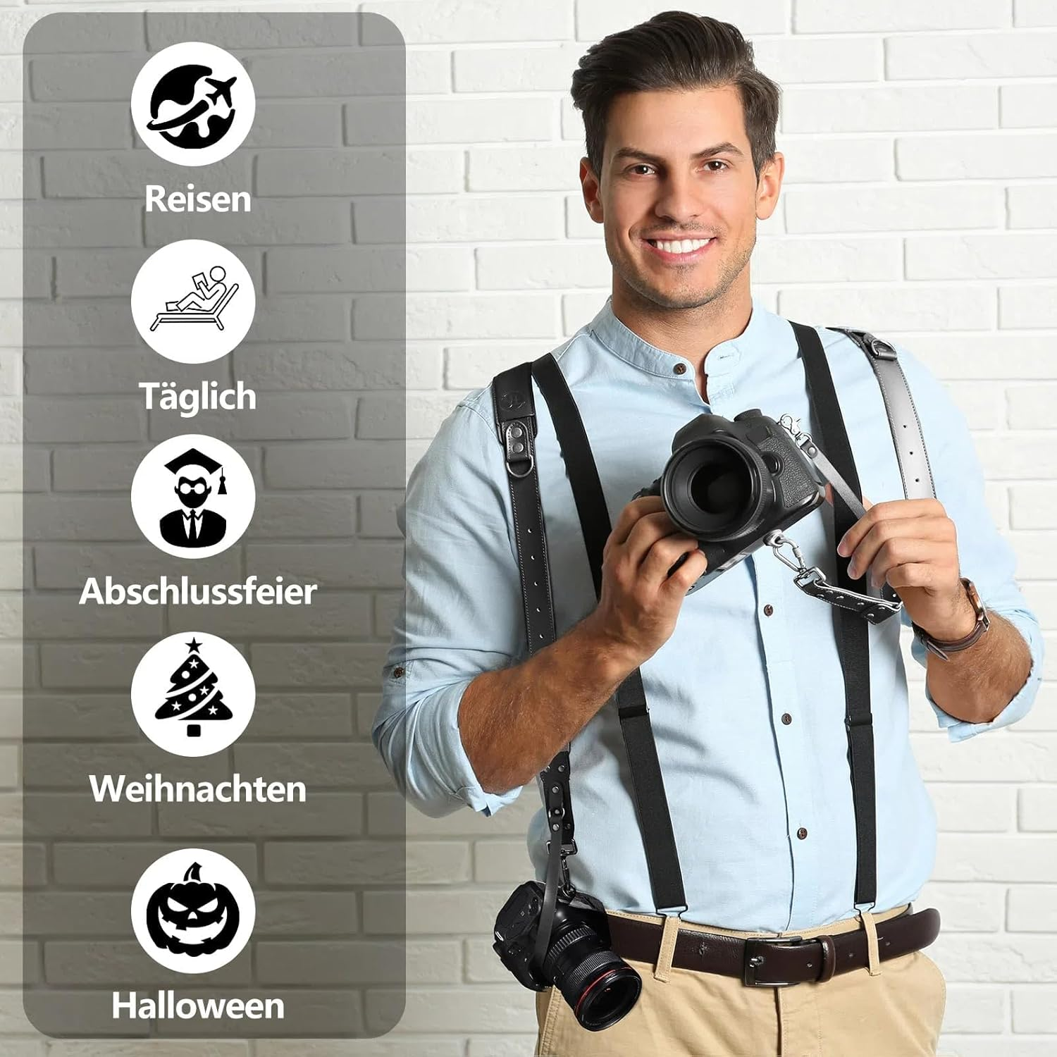 4J LEDR Camera Harness,Leather Dual Shoulder Strap for Photographer,Dual Camera Harness for 2 Cameras Carrying for Men&Women,Multi Camera Gear for DSLR/SLR Strap,Quick Release,Small Size image number 5