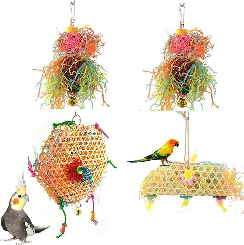 4 Pack Bird Parrots Shredding Toys, Parakeet Chewing Foraging Shredder Toy, Bird Loofah Foraging Cage Hanging Toy for Parakeets, Cockatiels, Conures, Budgie, Lovebirds, African Grey Amazon image number 2