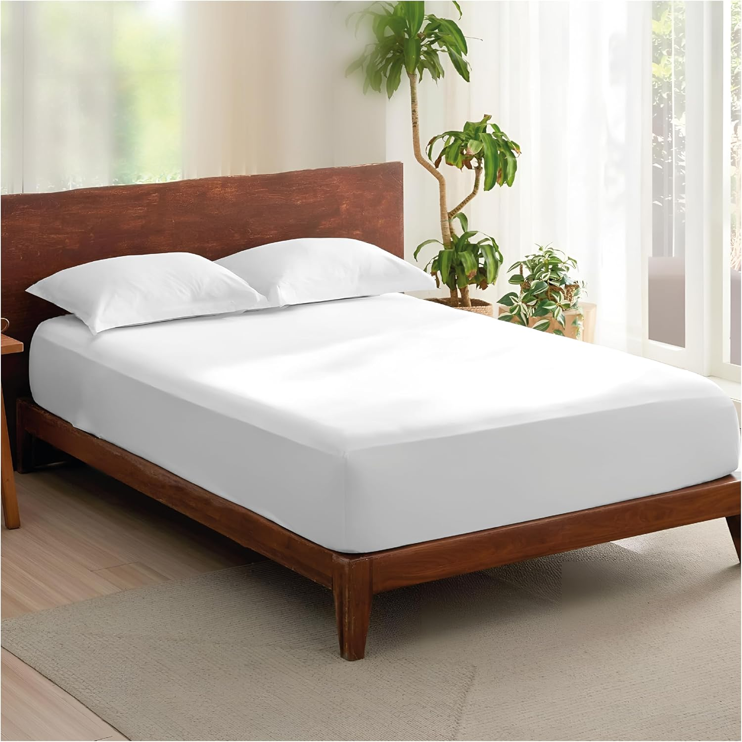 Rehan & Co 100% Egyptian Cotton Fitted Sheets 300 Thread Count Breathable Hotel Qulaity Bedding 12&rdquo; / 30Cm Deep Fitted Bed Sheet. (White Fitted Sheet, King) image number 4