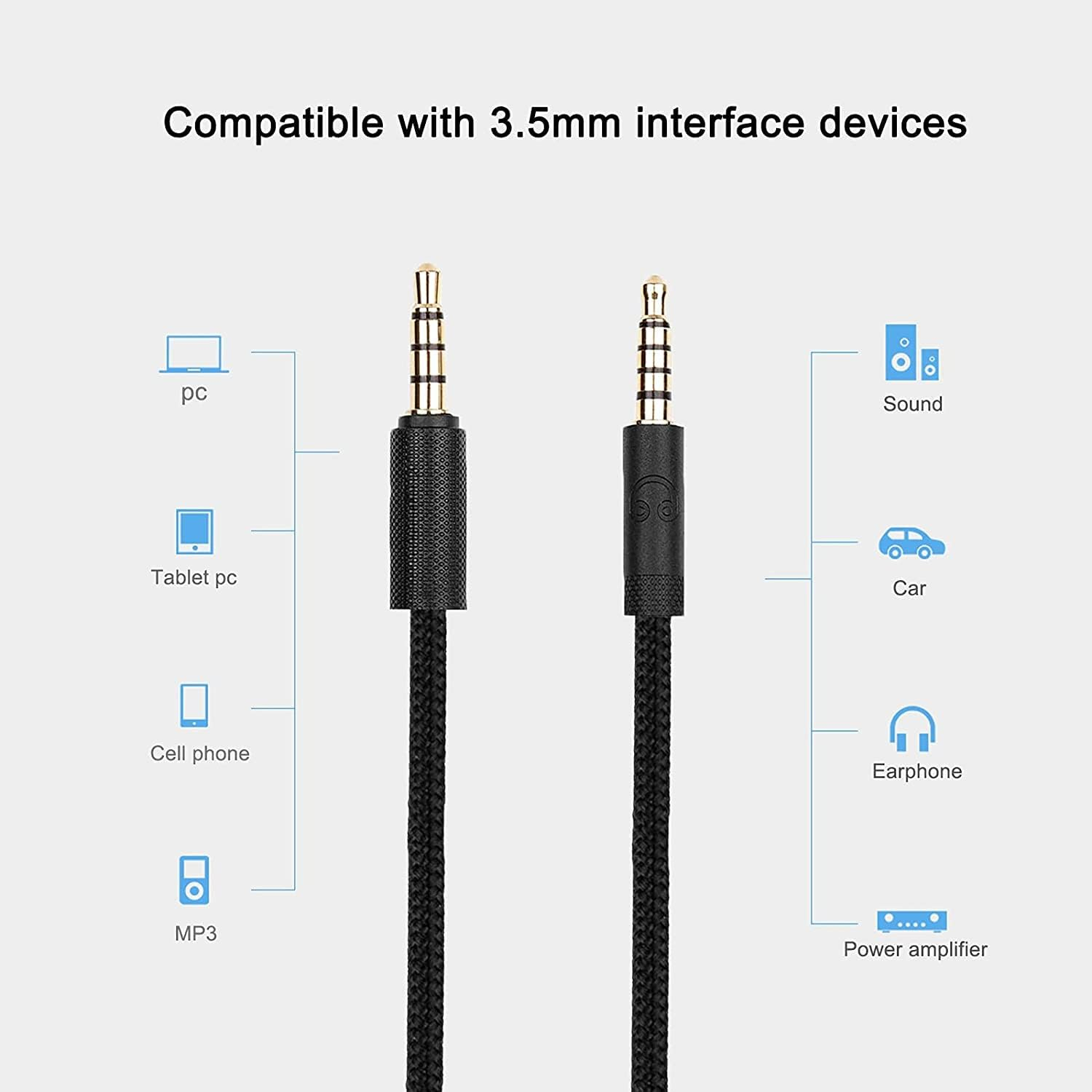 Adhiper Replacement Cable for Logitech G433/G233/G Pro/G Pro X/Hyperx Cloud Alpha/Cloud Mix Compatible with Ps4/Xbox One/Nintendo Switch Headphone Audio Extension Cable(Black, 2 M /6.5 Feet) image number 2