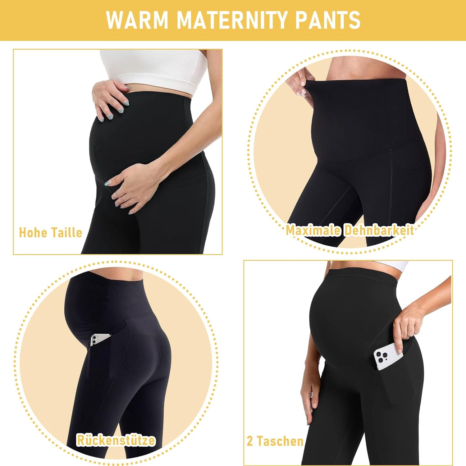 Fleece Lined Maternity Leggings with Pockets over the Belly Thermal Women'S Maternity Workout Yoga Pants Warm and Soft for Winter