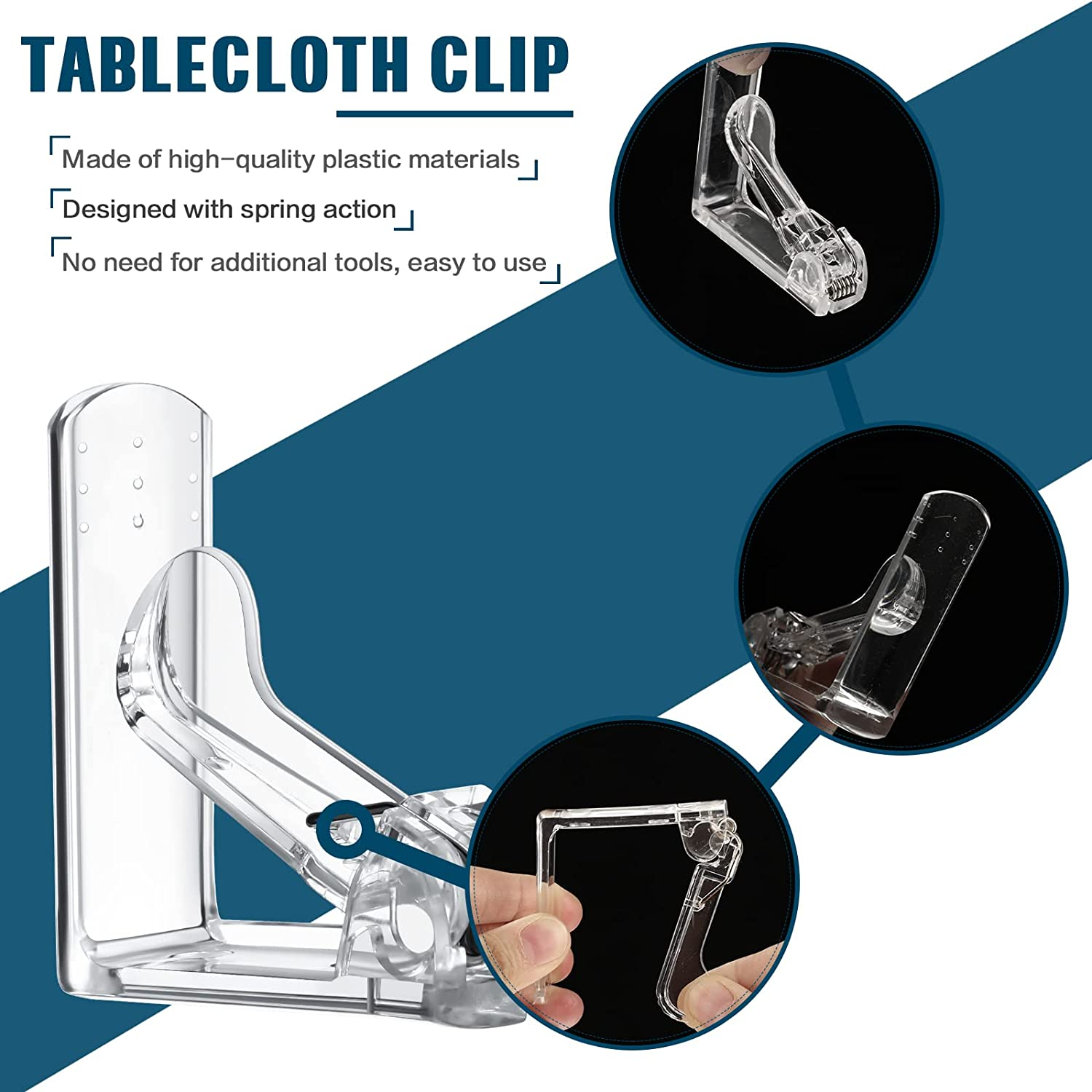 Jetec 36 Pieces Clear Tablecloth Clips Plastic Table Cloth Clips Loaded Table Cloth Holders Table Cover Clips for Holiday Dinging Room Home Indoor and Outdoor Picnic Party Tablecloth Fix image number 3