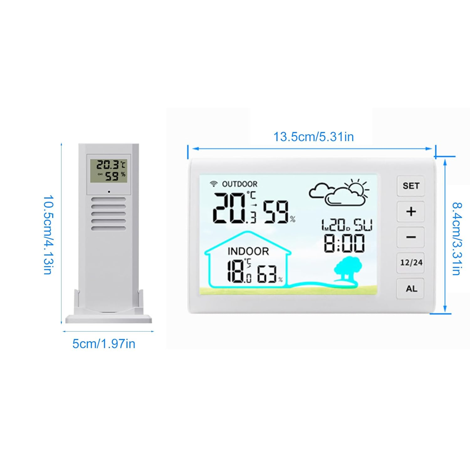 Weather Stations Wireless Indoor Outdoor Thermometer, Home Weather Station, Digital Temperature Display Clock Alarm Adjustable Backlight image number 3