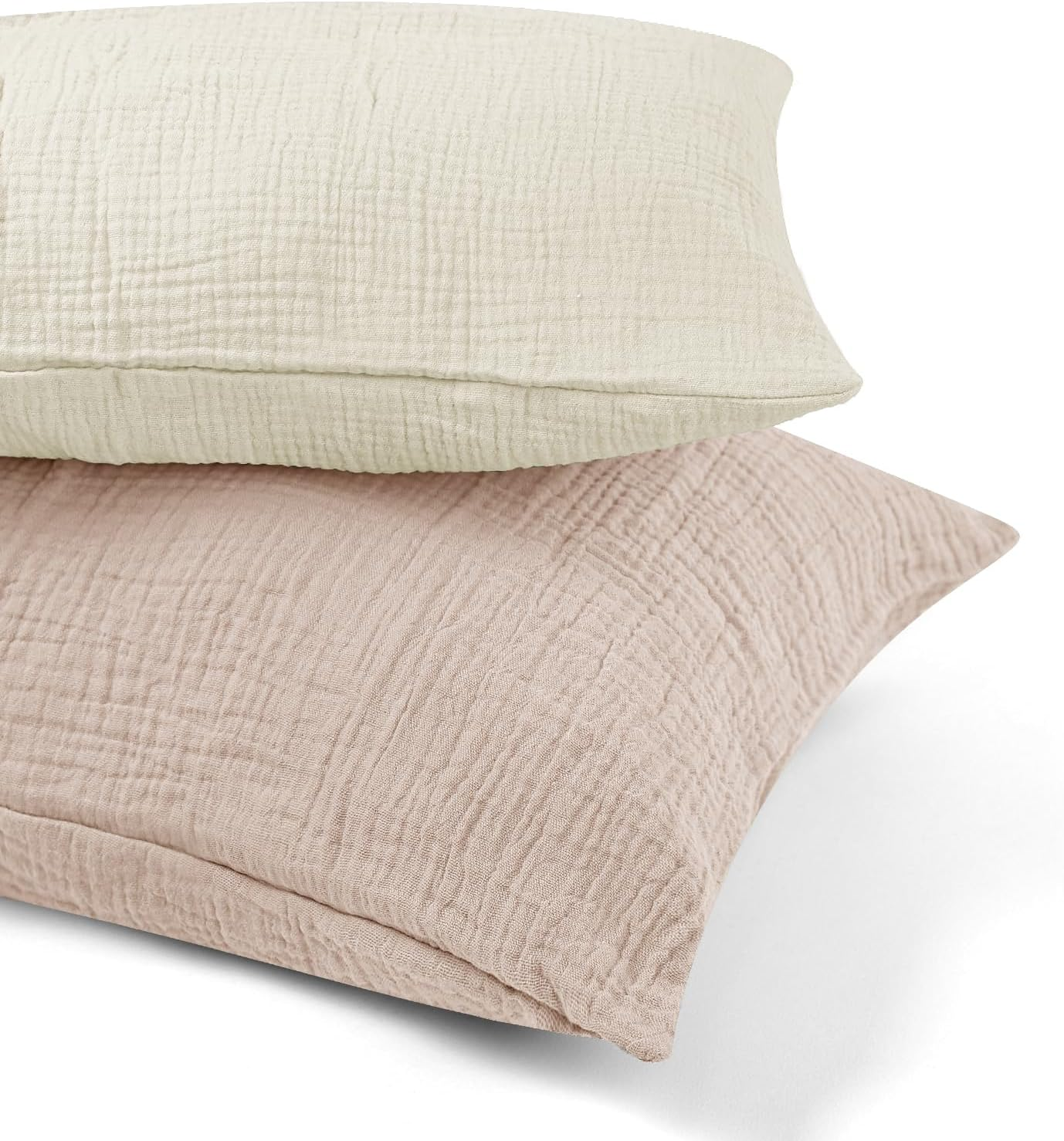 Muslin Toddler Pillowcase for 13 X 18 Pillow, 2 Pack Small Travel Pillow Cases Covers with Envelope Closure, Soft & Breathable Kids Pillowcase for Girls Boys, Apricot & Green