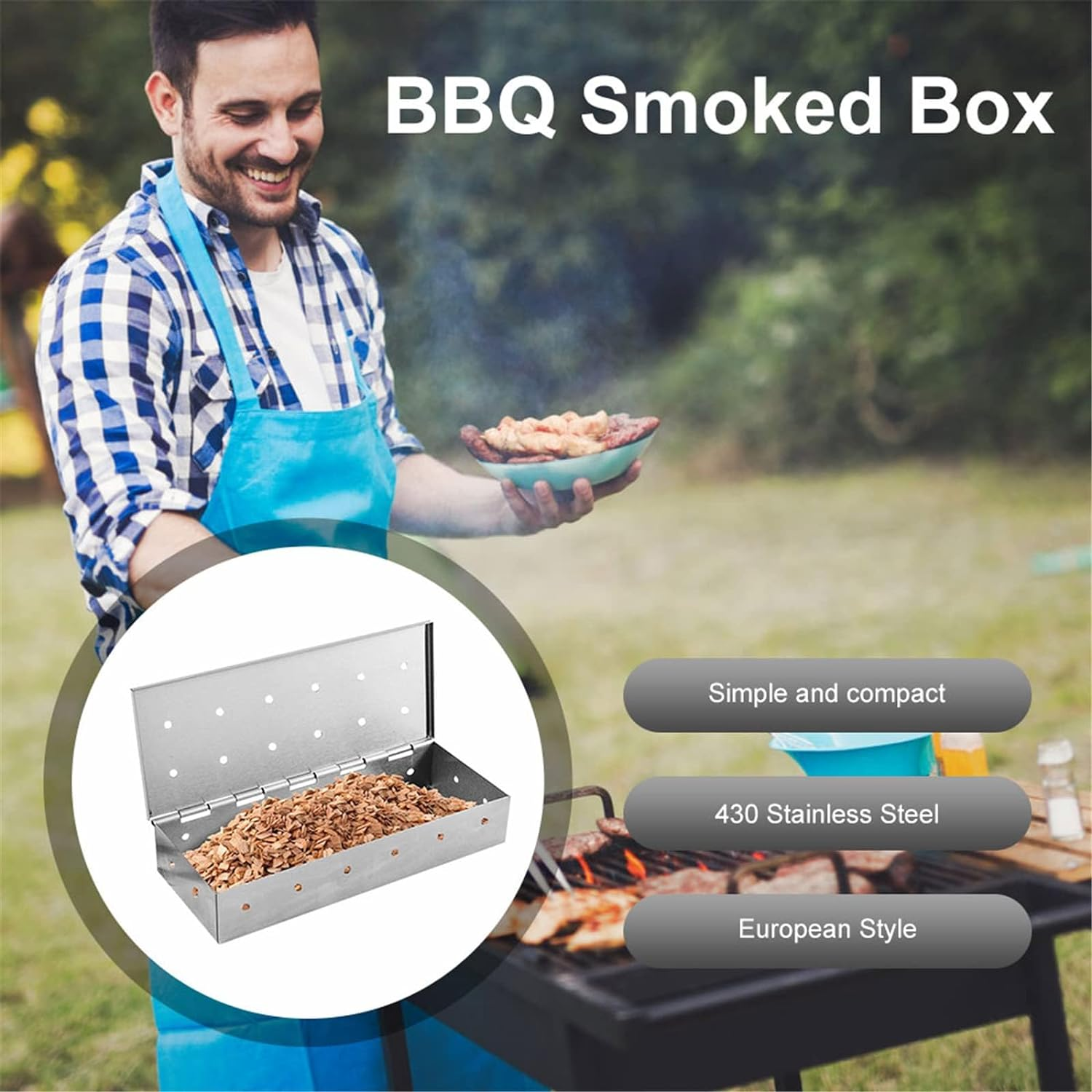 Smoker Box for Wood Chips,Pellet Smoker Tube,Stainless Steel Smoke Box for Cold or Hot Smoking,Add Smoked BBQ Flavor,Hinged Lid,Warp Free Grill Accessories,Use a Gas or Charcoal BBQ Grill image number 2
