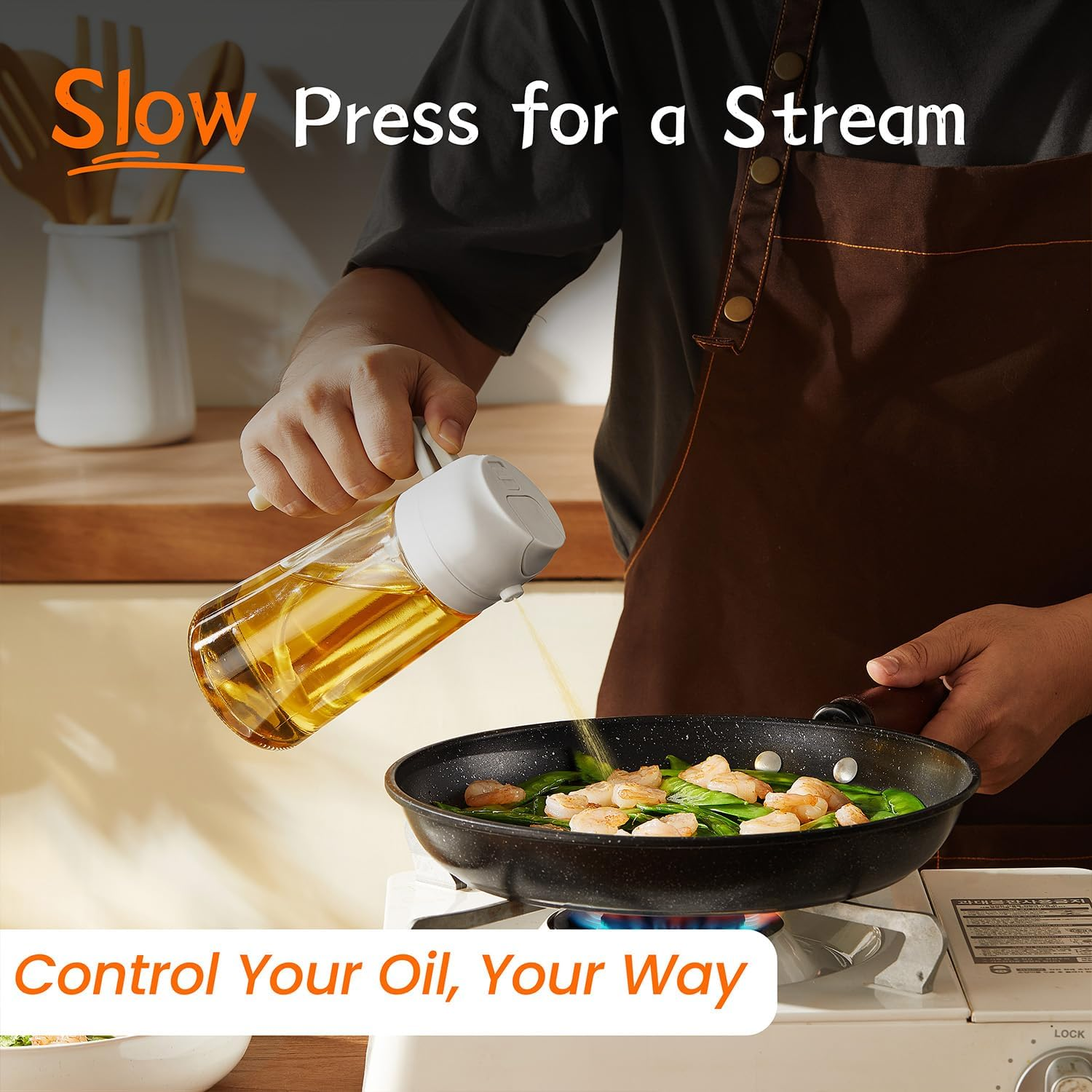 Trendplain 16Oz/470Ml Olive Oil Dispenser - 2 in 1 Olive Oil Spray Bottle for Cooking, Kitchen Tools, Air Fryer, Salad, and BBQ - White image number 4