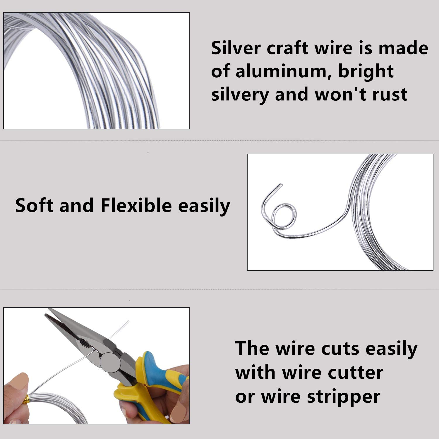 Sunmns 6 Rolls Silver Aluminum Wire, DIY Craft Art Wire, Soft and Flexible Metal Iron Wire, 1Mm, 1.5Mm, 2Mm, 3Mm in Thickness image number 3