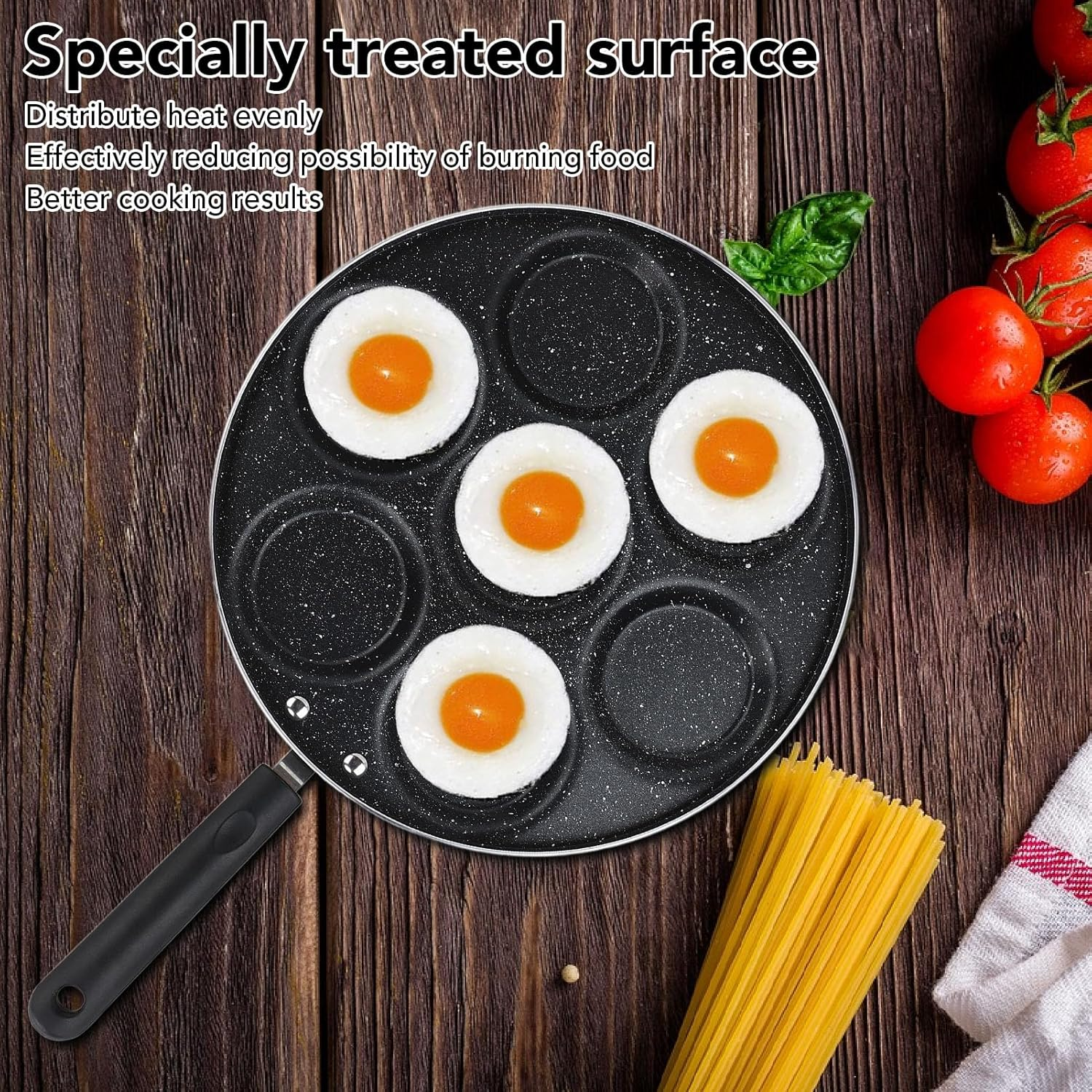 7 Cup Egg Frying Pan Nonstick - Refined Iron Cooker & Omelet Pan, Divided Skillet for Breakfast, Pancakes, Crepes image number 6