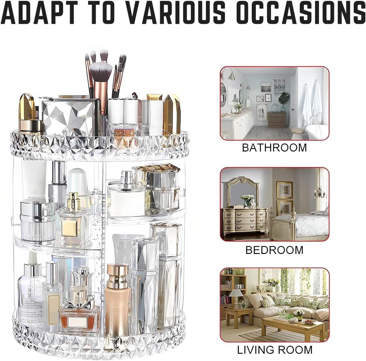 Rotating Makeup Organizer, Makeup Stand with 3 Tiers Compartment 360 Degree Small Rotating Makeup Organizer, Large Capacity Cosmetic Storage Display Box Clear (Transparent) image number 6