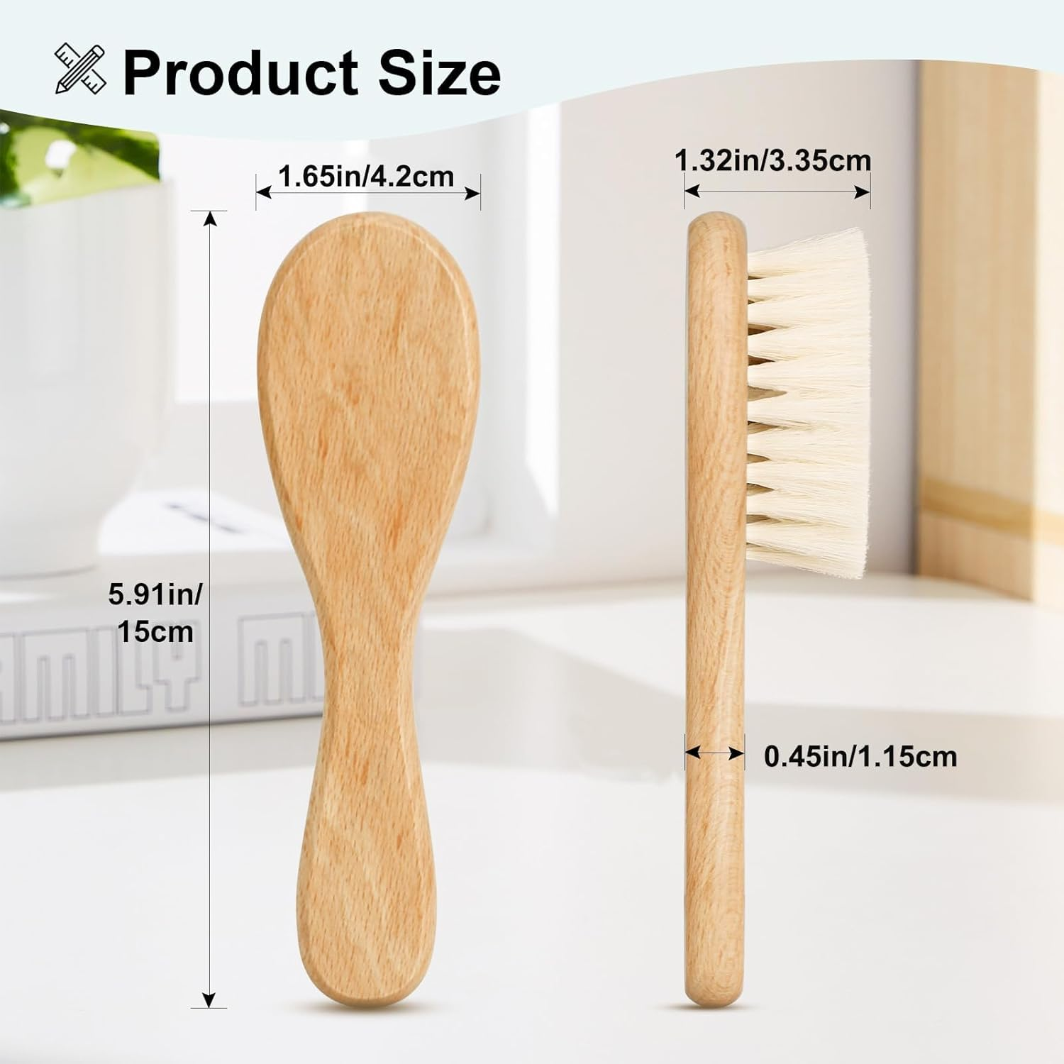 Baby Hair Brush with Wooden Handle and Comb Set for Newborns & Toddlers | Natural Soft Goat Bristles L Wood Comb L Purple Silicone Brush| Ideal for Cradle Cap (3 Piece) image number 3