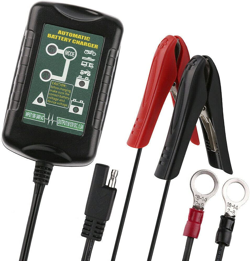 6V 12V 1.5A Car Motorcycle Battery Charger, 7-60Ah, 2-Pin, IP64, Desulfation, Bulk, Absorbtion, Float, Winter Mode, Reverse Polarity Protection image number 2