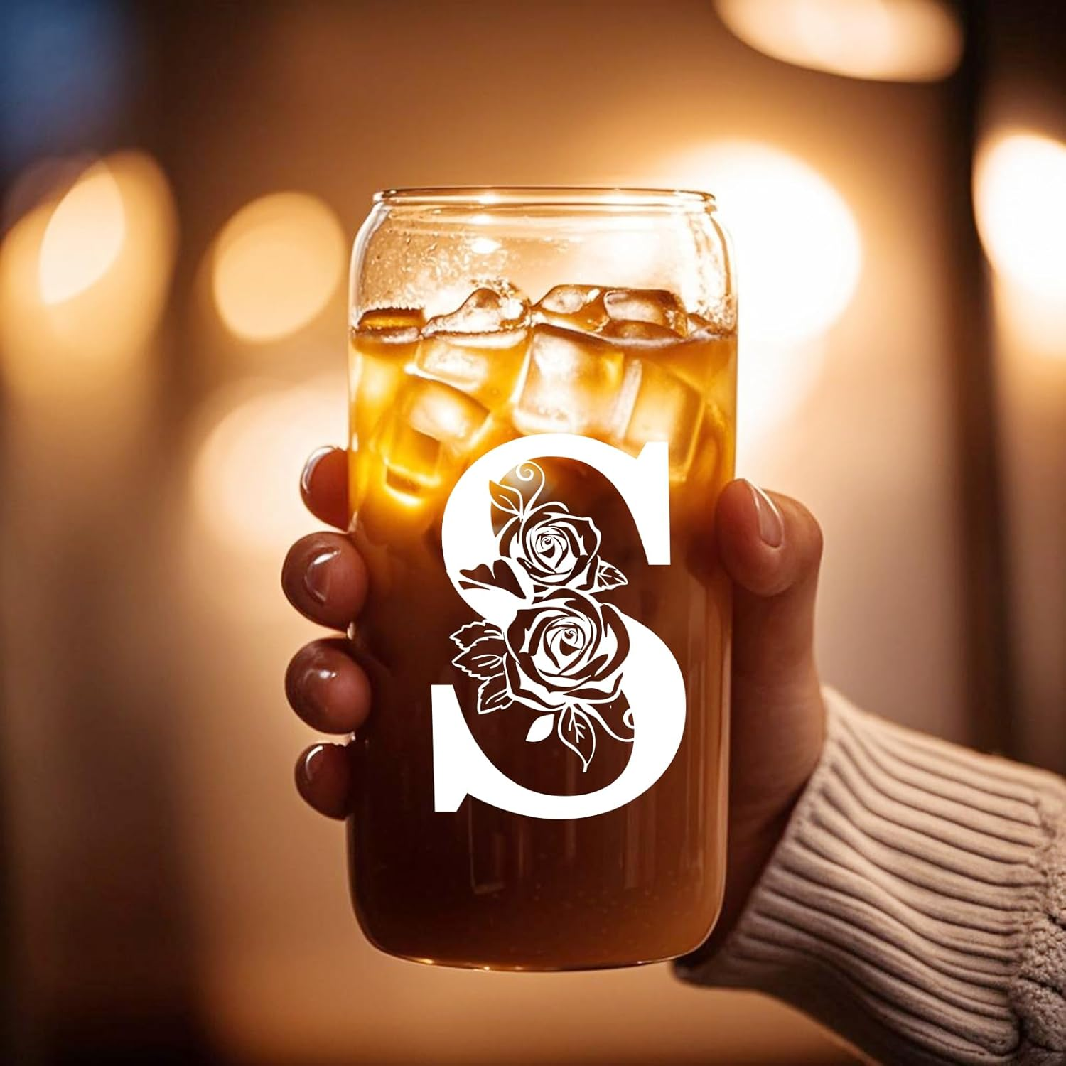 DAMCONME Bridal Shower Gifts,Personalized Bridesmaid Wedding Gift Set&ndash;Initial Glass Cups with Lids and Straws,Initial Letter Keychain&ndash;Unique Bachelorette Party Supplies Gifts for Sister Bestie&ndash;S image number 5