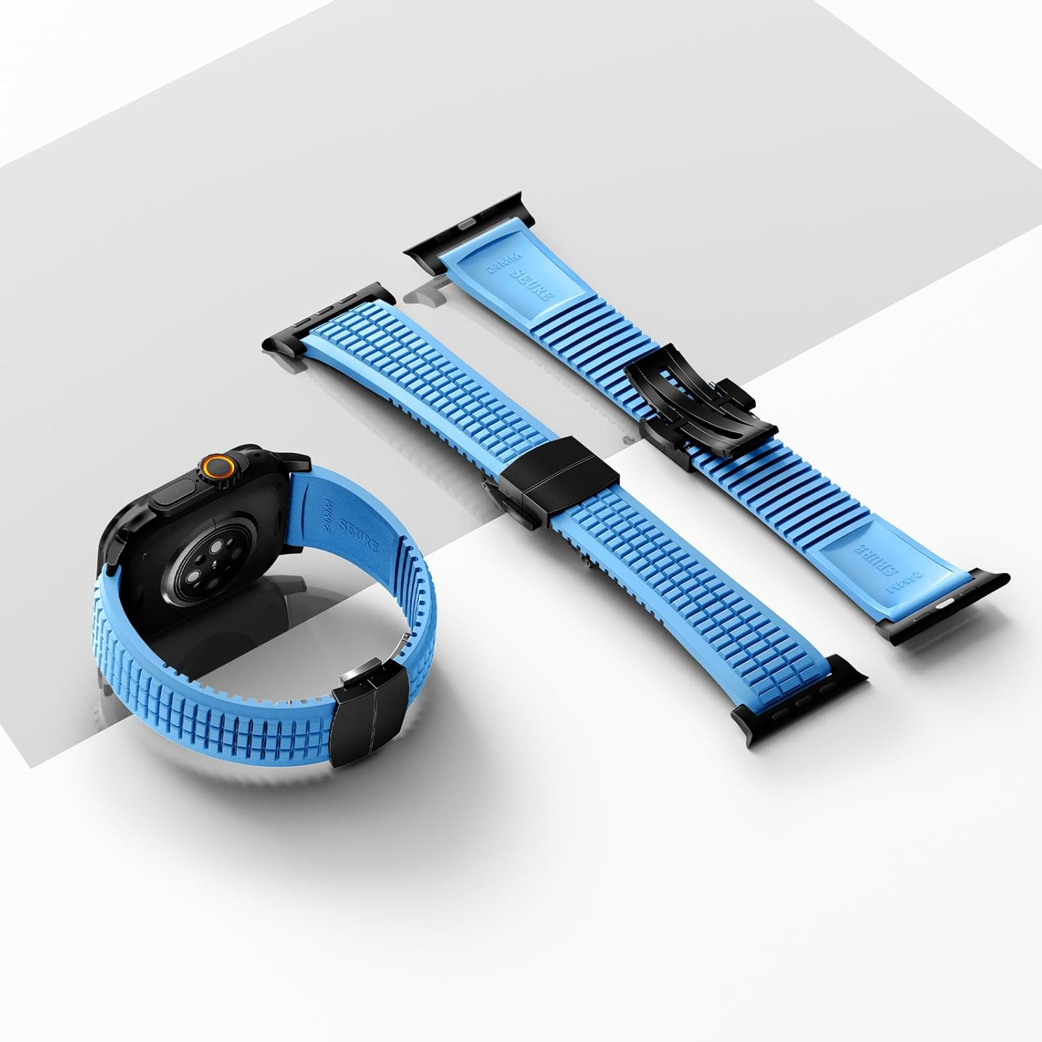 SEURE FKM Strap for Apple Watch Ultra 2/1 49 Mm, Series 10 46 Mm, Series 9/8/7 45 Mm, Series SE2/6/SE/5/4 44 Mm, Series 3/2/1 42 Mm Business Sport Fluororubber Wristbands Replacement Strap for Men image number 5