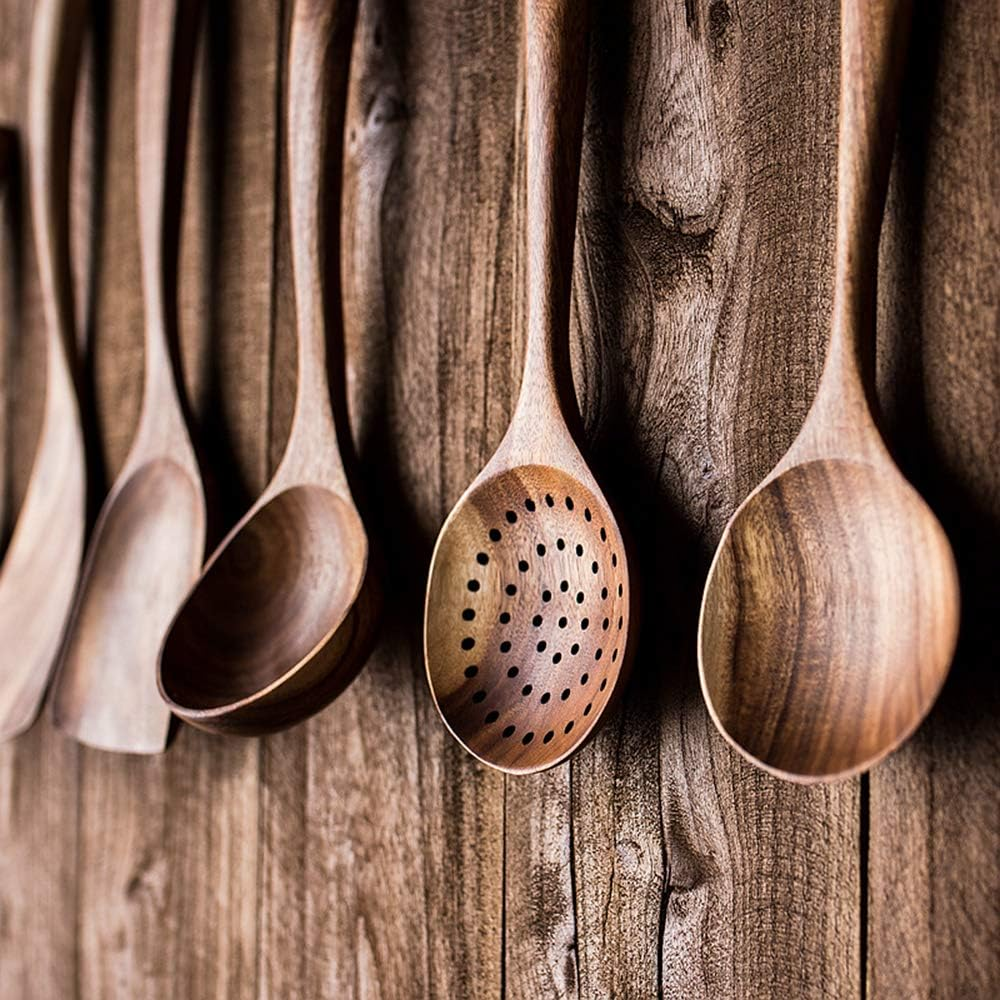 Mary Paxton Teak Kitchen Utensils,Wooden Spatula Spoons Turner Kitchenware Seasoning Scoop Dipping,Oil Dipper,Meal Rice Scoop,Soup Nonstick Pan Cookware Natural Utensils Handcrafted Cutlery Tool Wooden Turner(13*3.23In) image number 3