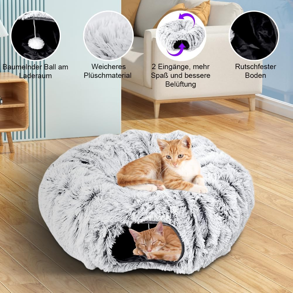 CEWROM Plush Cat Tunnel, Cat Bed for Indoor Cats, Cat Tunnel XXL Large Cats with Sleeping Area, Rustling Tunnel for Cats, Cat Tunnel XXL Ultra Soft round Doughnut Shape, Cat Toy Grey image number 1