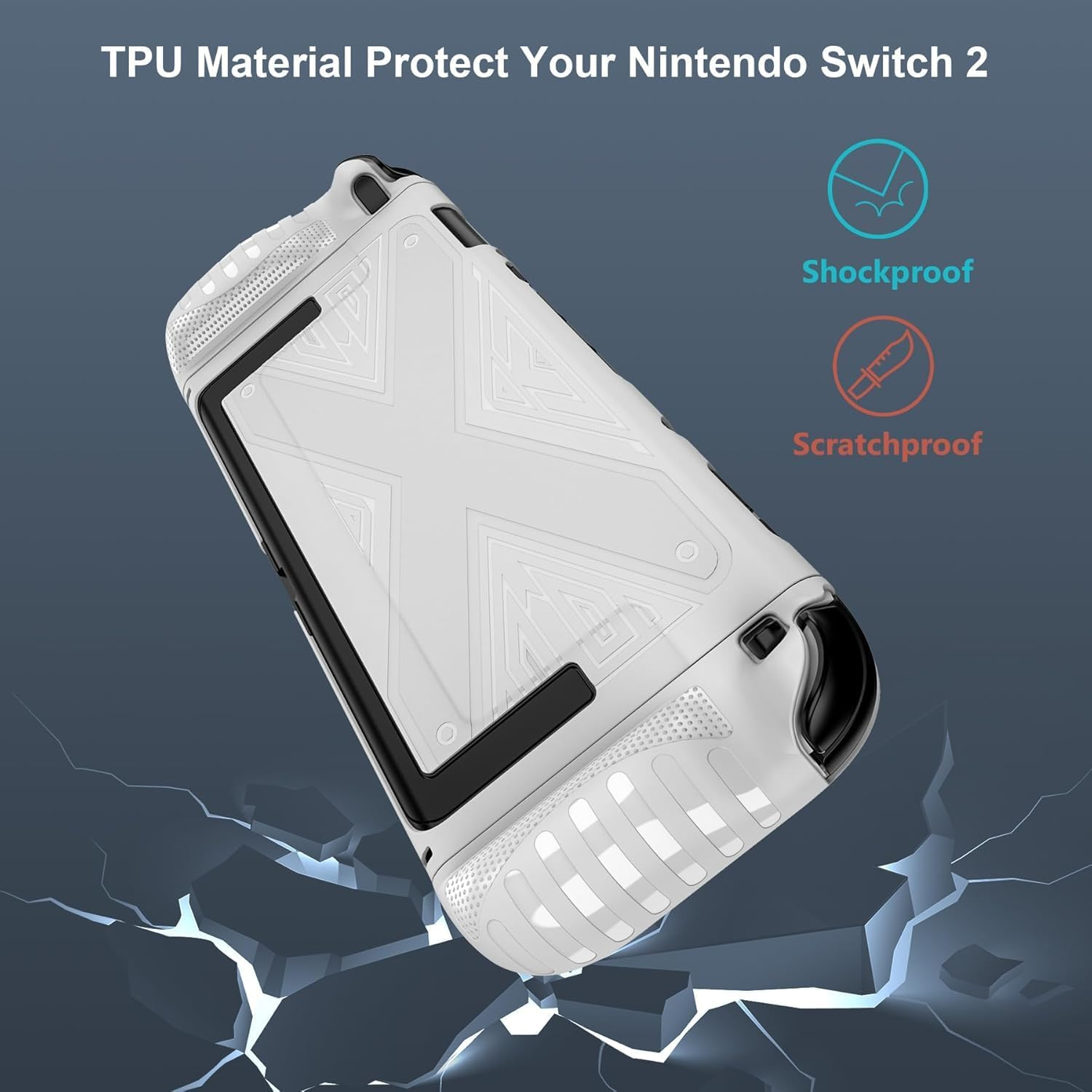 ZONEY Protective Case for 2025 Nintendo Switch 2, PC + TPU Grip Cover Case Shockproof Non-Slip Protective Controller Skin for Nintendo Switch 2025 Case Protector, White - Black image number 5