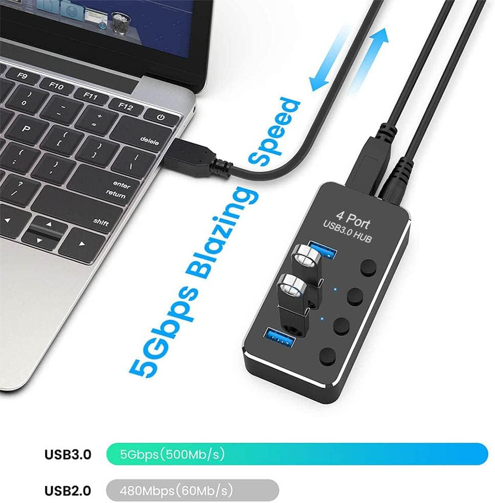 Powered USB Hub, TEKERA 4 Port USB 3.0 Hub Splitter Portable Aluminum USB Data Hub Expander with Individual On/Off Switch and Universal 5V AC Adapter, 3.3Ft USB 3.0 Cable image number 4