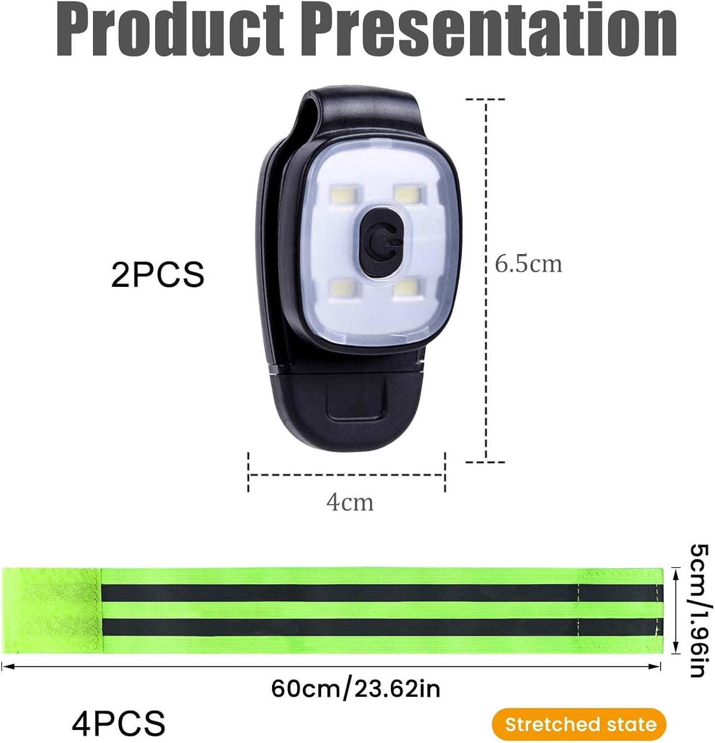 Pack of 2 LED Clip Lamp Outdoor with 4 Reflectors, 3 Light Modes LED Headlamp with USB Rechargeable Night LED Running Lights Small Torch Safety Light for Hiking Camping Running Jogger Fishing image number 3