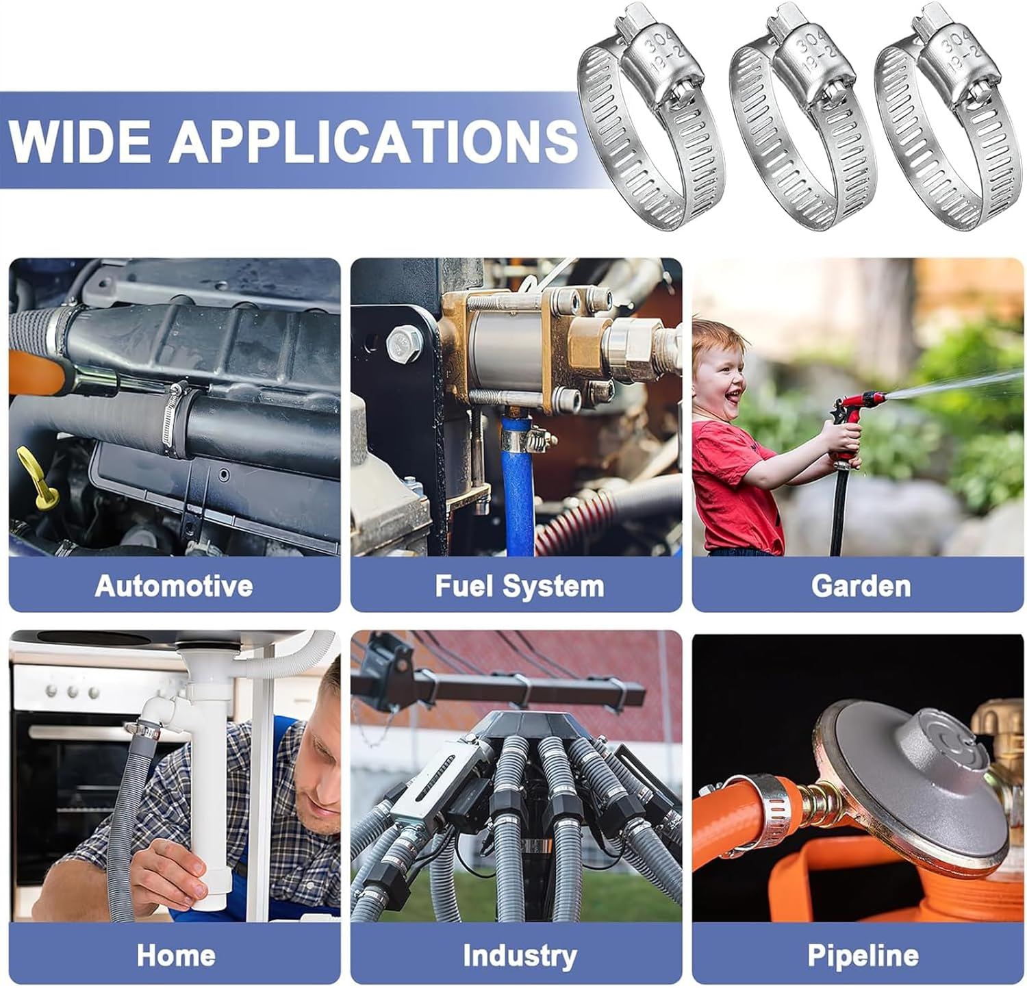 AEEGO 120-Piece Hose Clamp Combo Kit - Stainless Steel Hose Clamps 1/4''&ndash;1-1/2'' Worm Gear Clamps for Pipes, Fuel Lines, Water Pipes, Radiators, Garden Automotive and Mechanical Applications image number 6