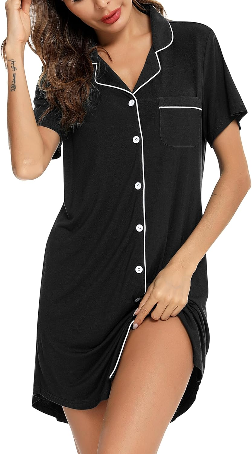 Maternity Nightgown for Women Nursing Pajamas Long Sleeve Sleepshirt