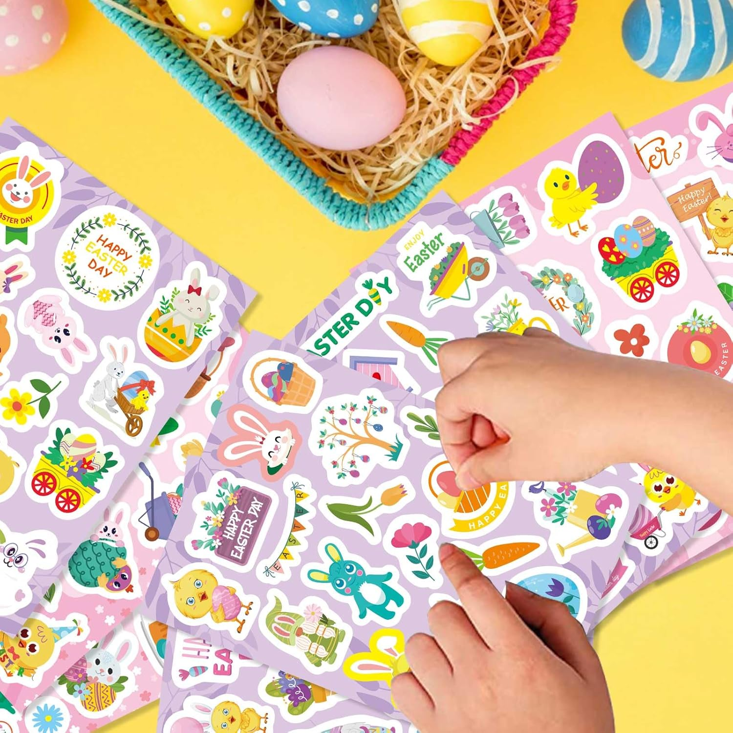 Easter Stickers, Fyvadio 282PCS Easter Eggs Bunny Rabbit Stickers for Kids Adults, Cute Easter Holiday Stickers for Skateboard, Water Bottles, Scrapbook, Junk Journal, DIY Crafts