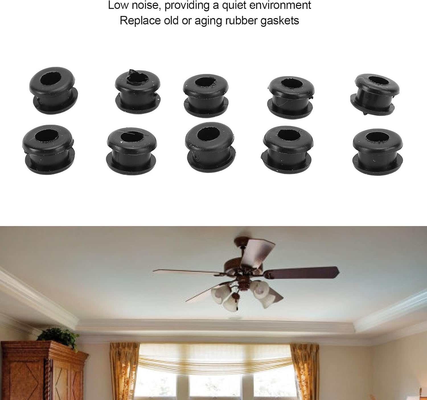 Rubber Grommet Kit, Versatile Low Noise Fans Grommets Spare Kit, Ceiling Fan Replacement Parts for Ceiling Fans and Applied Wiring, Cables, Metal Plates(10Pcs) (Black) image number 3