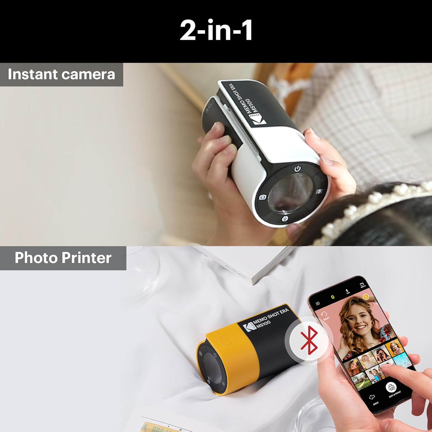 Kodak Memo Shot ERA Kids Instant Camera and Photo Label Printer, White (Camera with 1 Roll One Touch Label Cartridge + 9 Rolls Cartridge Set) image number 2