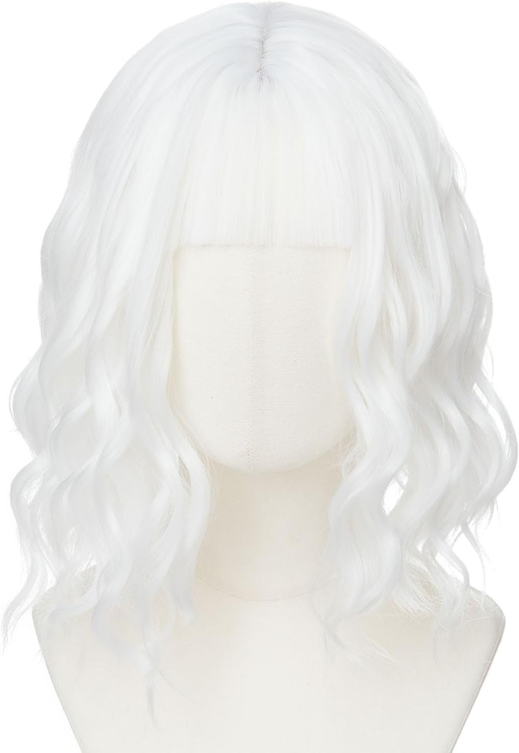 Luxiremi Wigs Snow White 12 Inch Short Shoulder Length Curly Wavy Bob with Fringe Synthetic Cosplay Wigs for Women Carnival image number 5
