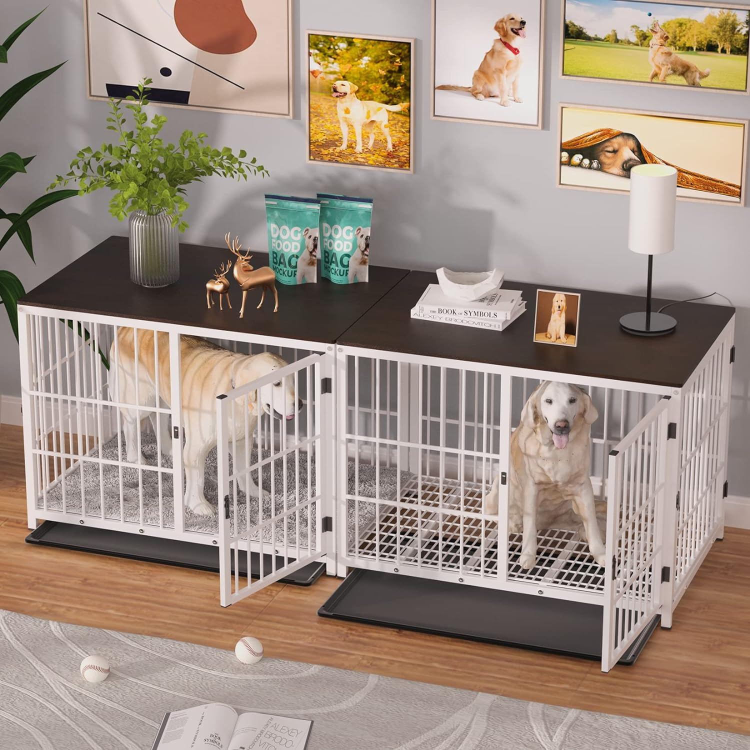 Heavy Duty Dog Crate Furniture: 84Inch Wooden Dog Crates End Table Kennel with 3 Doors and Removable Tray - Extra Large Puppy Indoor Training Playpen House Decorative Side Table Cage Rustic Brown image number 4