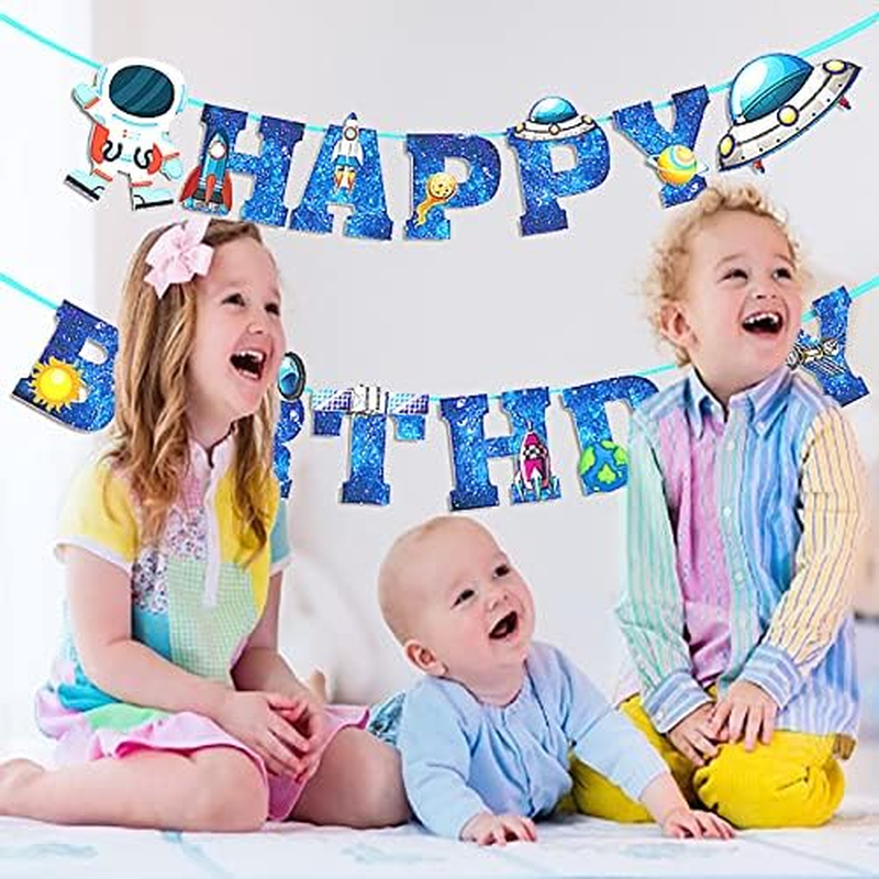 Happy Birthday Banner Outer Space Theme for Galaxy Party, 15 PCS Astronaut Themed Party Decor for Boy or Girl Baby Shower image number 5