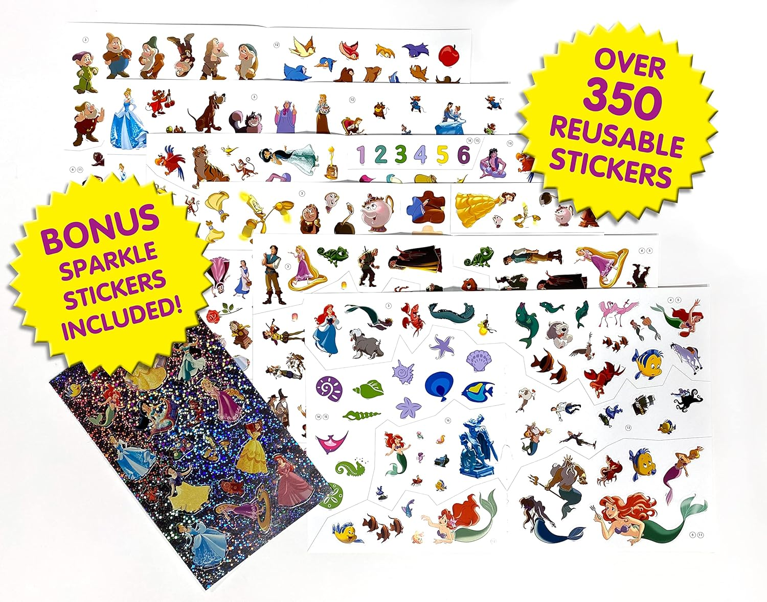 Disney Princess Sticker Book Treasury - Activity Books for Kids, 350 Reusable Stickers, 96 Pages of Fun image number 1