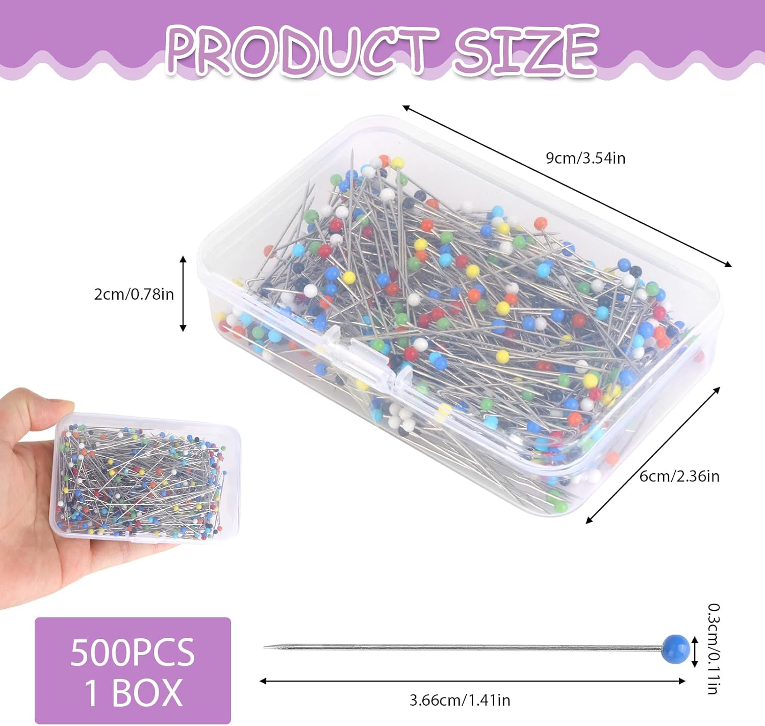 Ozessence 500 Pcs Sewing Pins for Fabric, 3.8Cm Stainless Steel Multicolor Sewing Pins for Quilting Crafting Fabric & DIY Decoration for Tailor Handicraft Enthusiasts image number 6