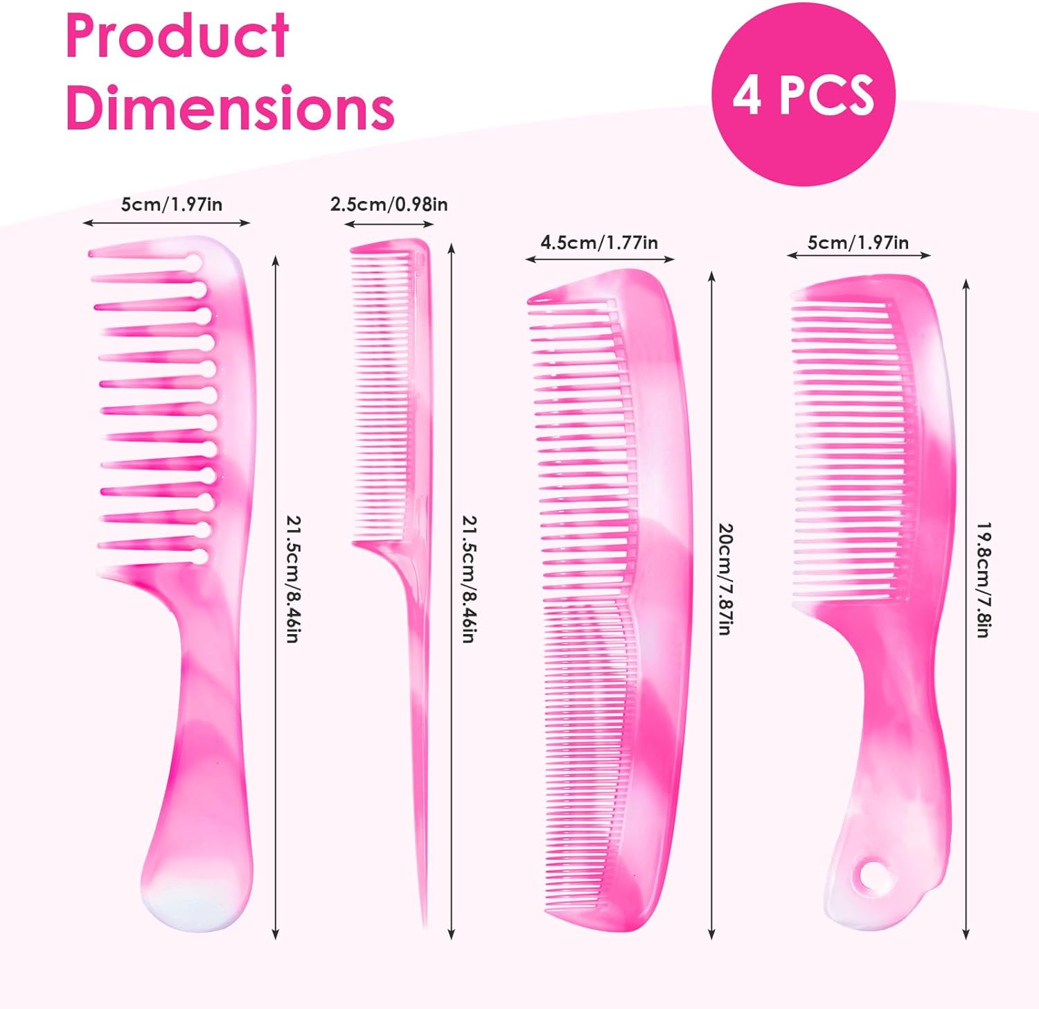 Havenease-4-Piece Multi-Style Hair Comb Set, Rat Tail Comb and Wide Tooth Detangling Comb with Barber Brush, Anti-Static Hair Combs for Women & Men, Professional Styling Kit for Daily Use image number 6