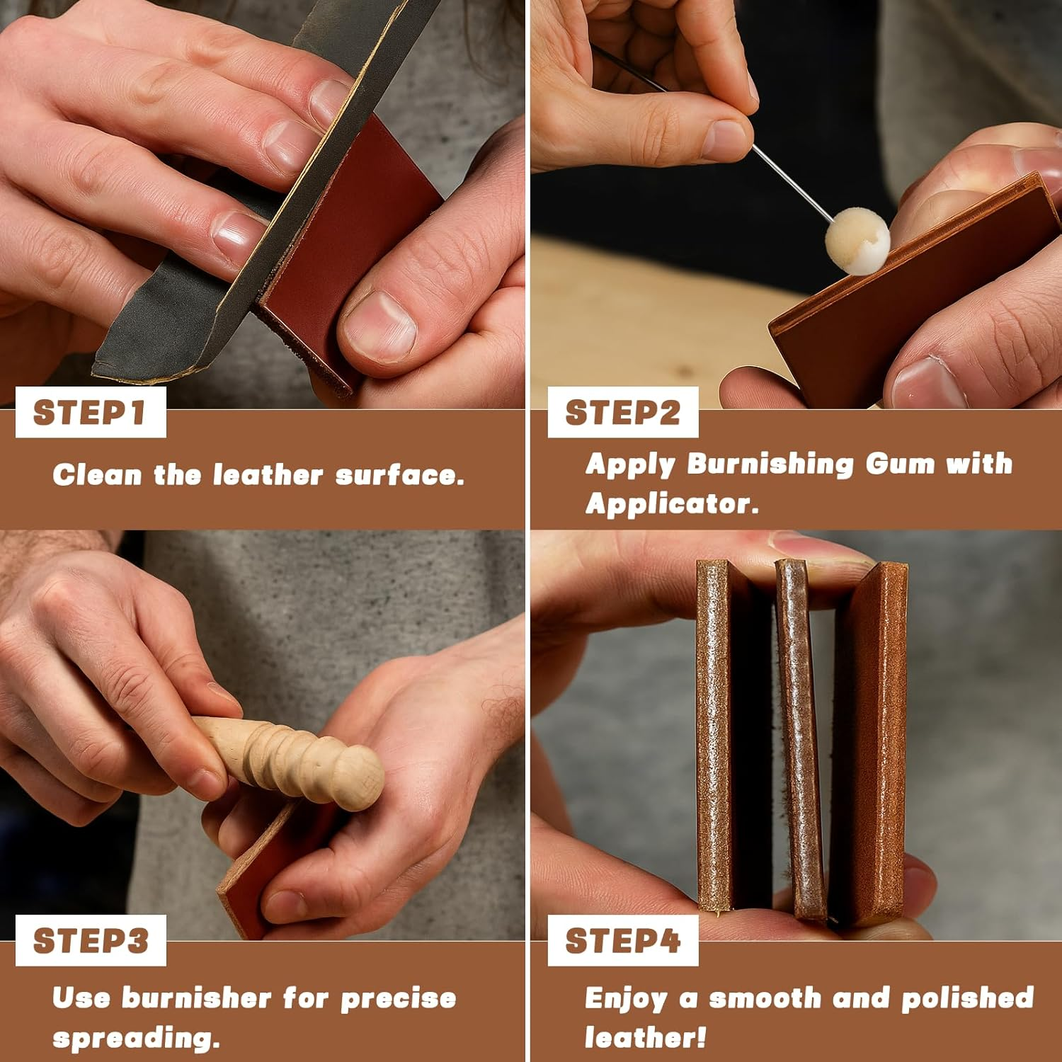 200G Leather Edge Sealer Kit, Leather Burnishing Gum for Smooth Glossy Edges, Increases Wear Resistance and Protective Effect, Suitable for Bags, Wallets, Accessories and Other Handicrafts image number 4