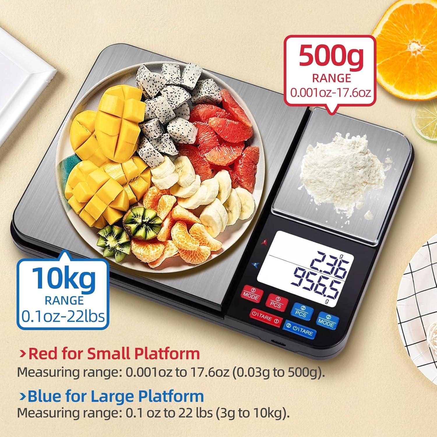 Dual Platform Digital Kitchen Scale [10Kg/0.01G] High Precision Stainless Steel Food Scale with LCD, Tare Function for Baking, Coffee, Jewelry & Medicine image number 1