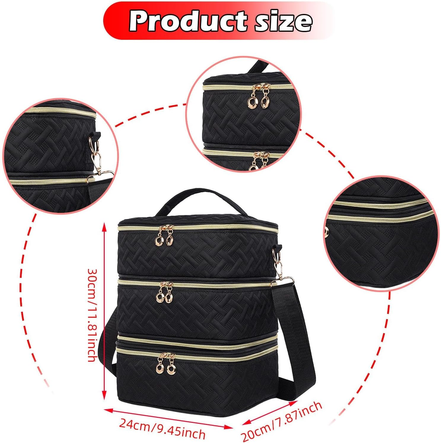 Ysyqkn Nail Polish Carrying Case Organizer 3 Layer with Handle Holds 60 Bottles Nail Polish Holder Cosmetic Bag for Manicure Tools, Woven Texture image number 2