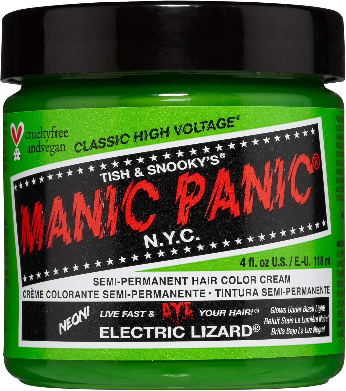 MANIC PANIC Classic Electric Lizard Semi Permanent Hair Color - Bright Neon Green Hair Dye for Women & Men That Lasts 4-6 Weeks - Vegan, Ammonia & Cruelty-Free - Create & Mix Custom Shades (4Oz)