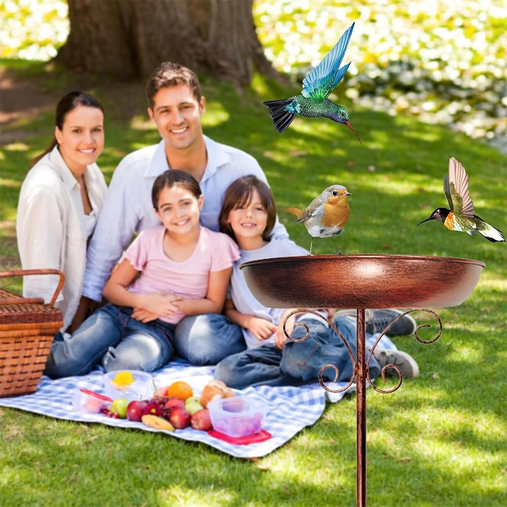 Garden Copper Metal Bird Bath for Outdoors, 30 Inch Metal Stake Pedestal with 5 Prongs Stake, 9.37In outside Freestanding Birdbath, Bird Bath Bowl Birdfeeder for Garden Decor Patio Yard Lawn image number 3