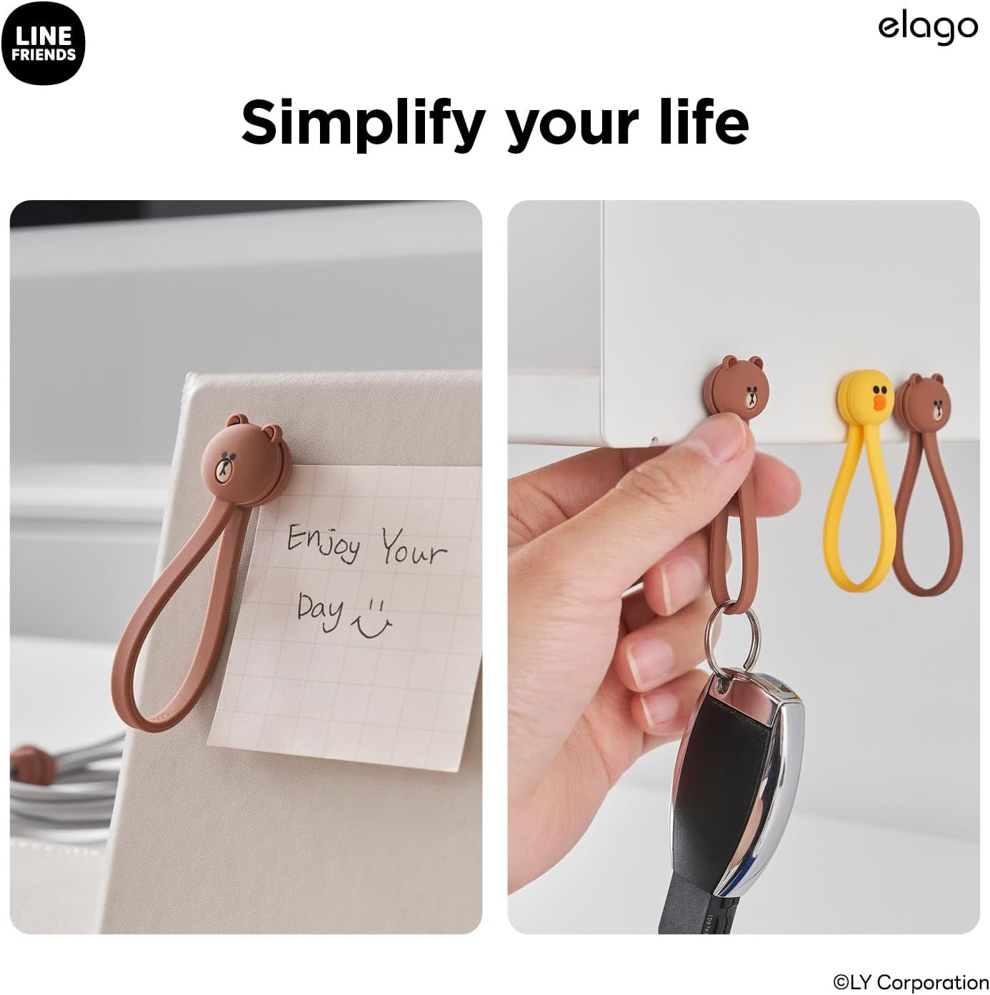 Elago | LINE Friends Magnetic Cable Ties, Premium Silicone Cord Organizer, Reusable Magnetic Cable Organizer [Official Merchandise] (Sally) - Brown image number 5