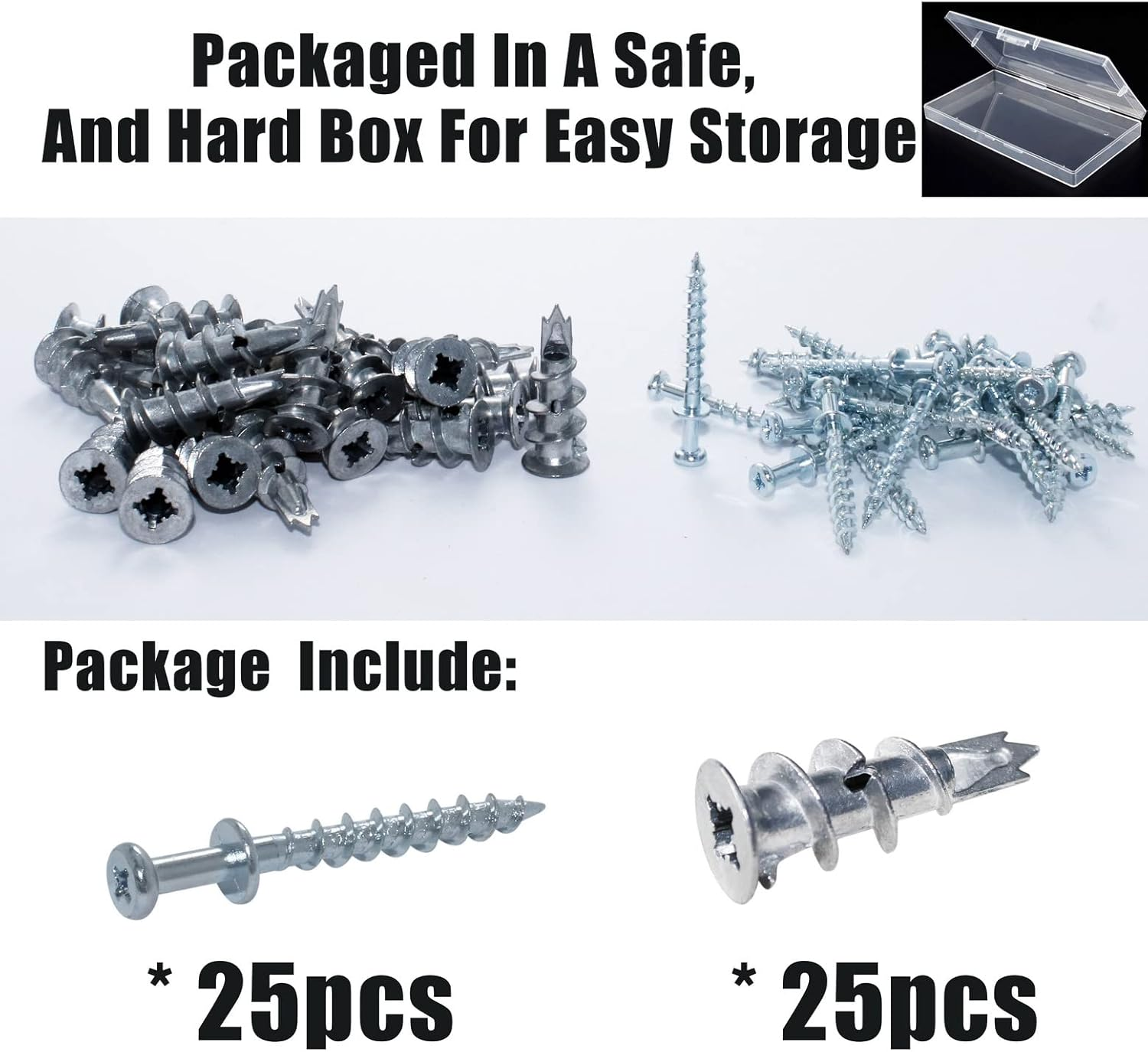 Laffeya Bear Claw Double Headed Screw & #8 Self Drilling Drywall Anchors, Picture Hangers Kit- 25 Bear Claw Screws, 25 Self-Tapping Drywall Anchors (25, Silver) image number 5