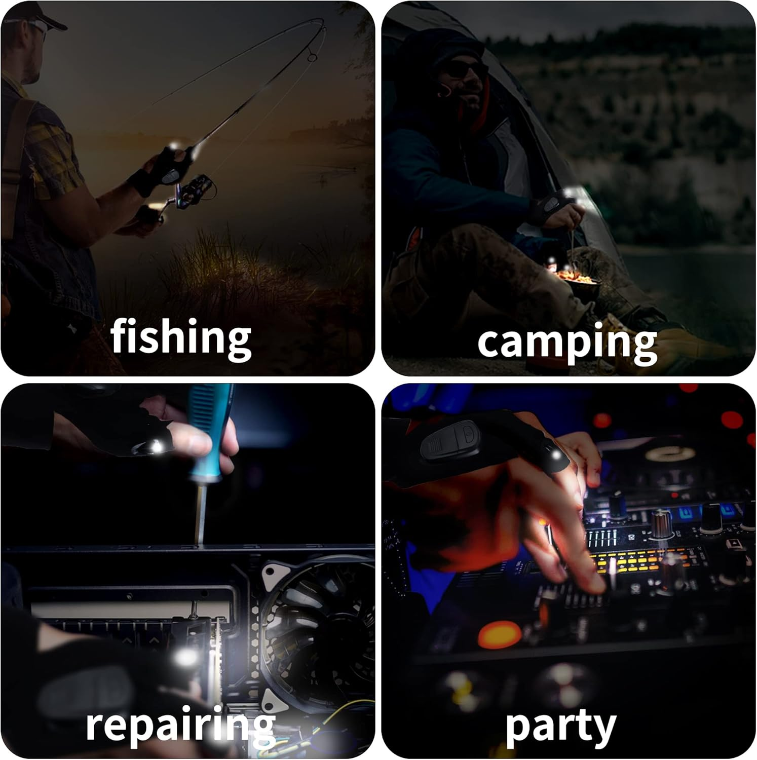 LED Flashlight Glove Tools Unique Gifts for Men Dad Adults,Cool Gadgets Hands-Free Lights Fingerless Work Gloves with Stretchy Strap for Home Fishing Camping Hunting(1 Pair,Batteries Included) image number 5