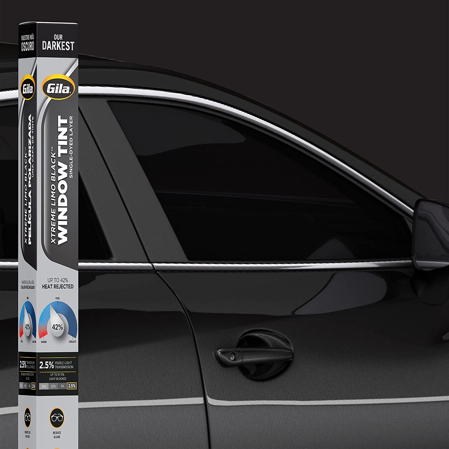 Gila XLB242 Xtreme Limo Black 2.5% VLT Automotive Window Tint DIY Glare Control UV Blocking 24In X 78In (2Ft X 6.5Ft) image number 1