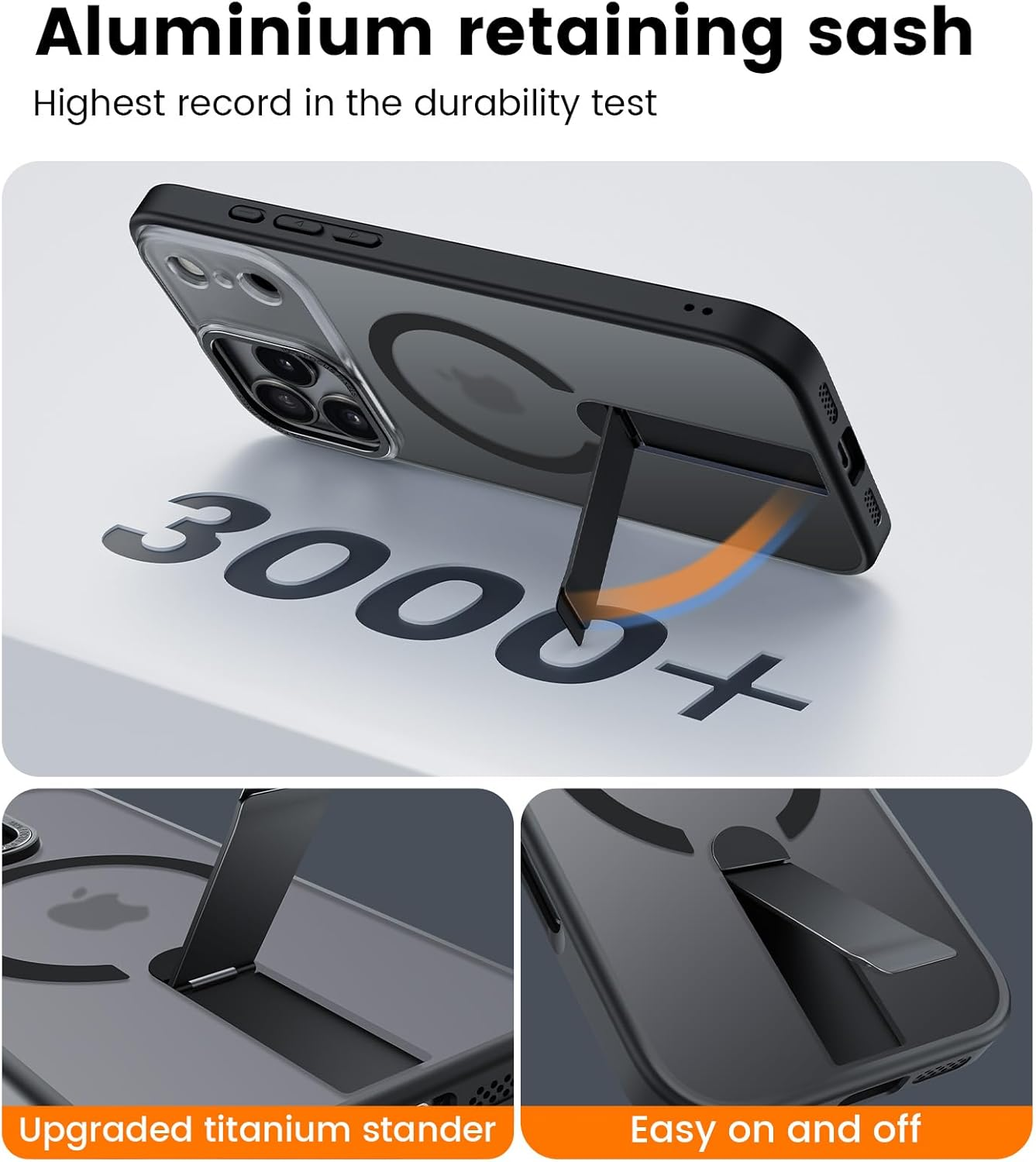 DEVASO Case for Iphone 17 Pro with Stand, Compatible Magsafe Integrated Invisible Stand, Mobile Phone Case, Scratch-Resistant, Shockproof, Anti-Fingerprint, Matte Case, Protective Case, Black image number 4