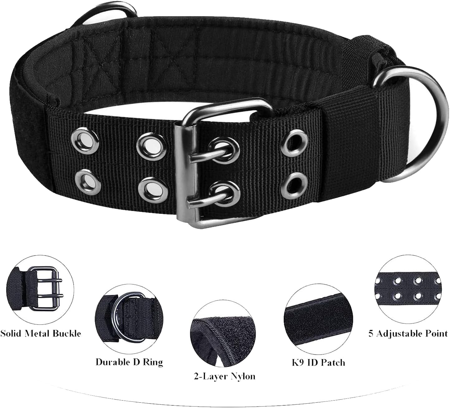 Adjustable Dog Collar, Military Dog Collar, Adjustable Nylon Dog Collar, Soft Padded Nylon Dog Collar, Used for Training, Patrolling, Running and Hunting image number 4